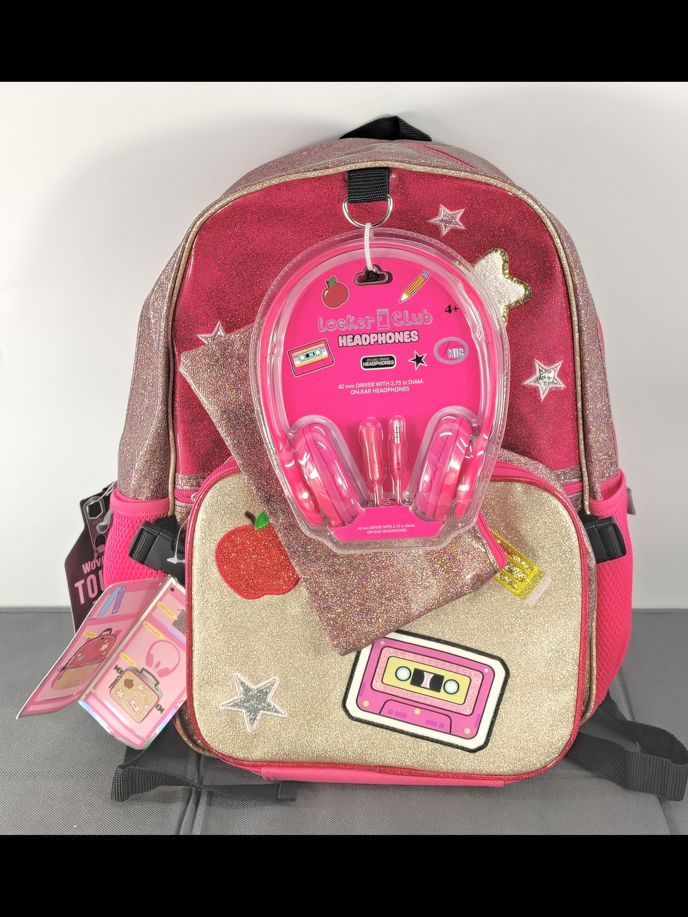 Kids Pink Glitter Backpack with Matching Pink Headphones